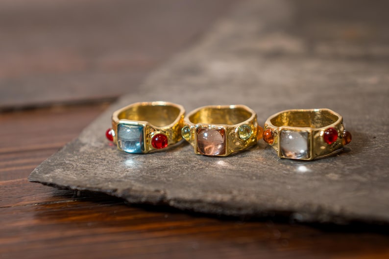 Vintage Ring, Gemstone Ring, Gold Ring, Baroque Ring, Chunky Ring, Gold Ring, Rhinestone Ring