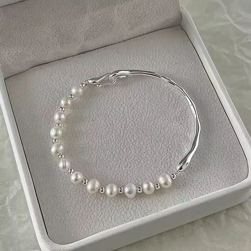 Luxury 925 Sterling Silver Knots Pearl Bracelet For Women Vintage Irregular Metal Charm Bracelets Fashion Party Jewelry Gifts